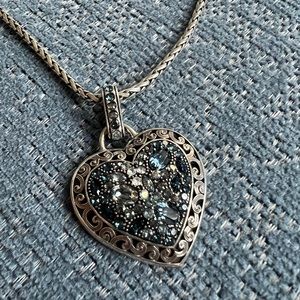 BRIGHTON VOYAGE BLUE CRYSTAL HEART ALL YOU NEED IS LOVE PENDANT